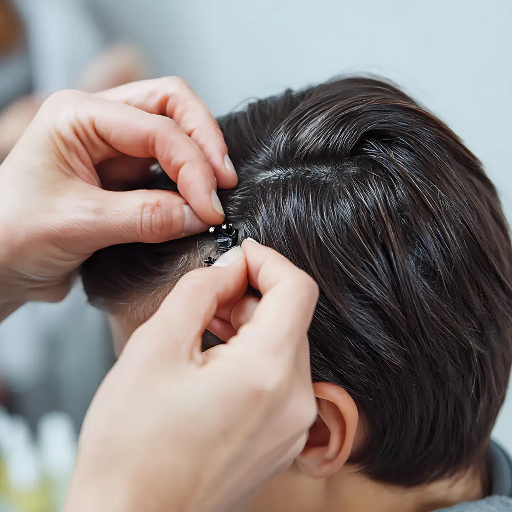 Lentes visibles dans les cheveux d'un jeune garçon