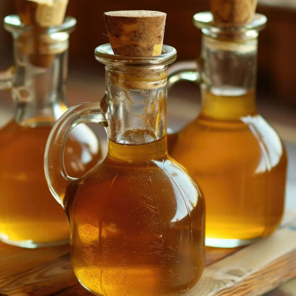 Photo de 3 bouteilles en verre de vinaigre