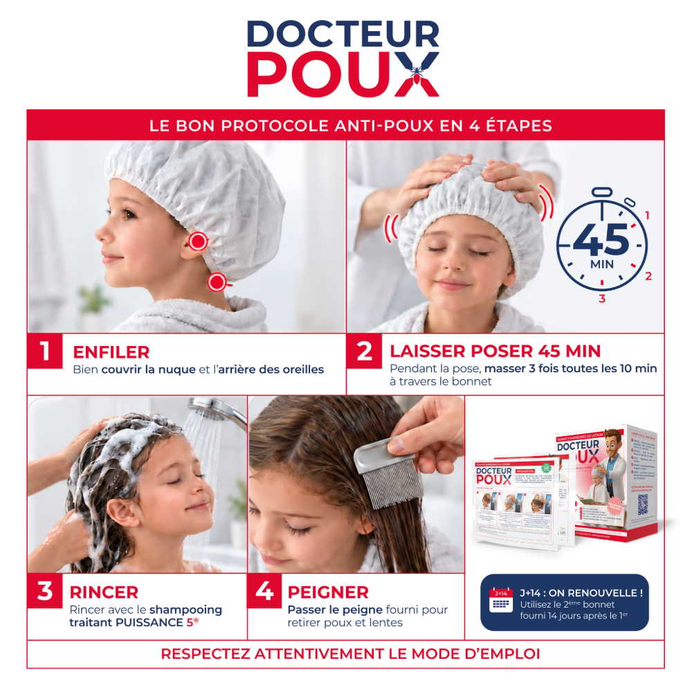 2 Bonnets Anti-Poux Imprégnés de Lotion aux Huiles Essentielles