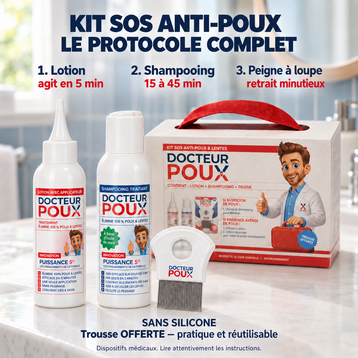 Kit SOS Anti-Poux : Lotion, Shampooing, Peigne