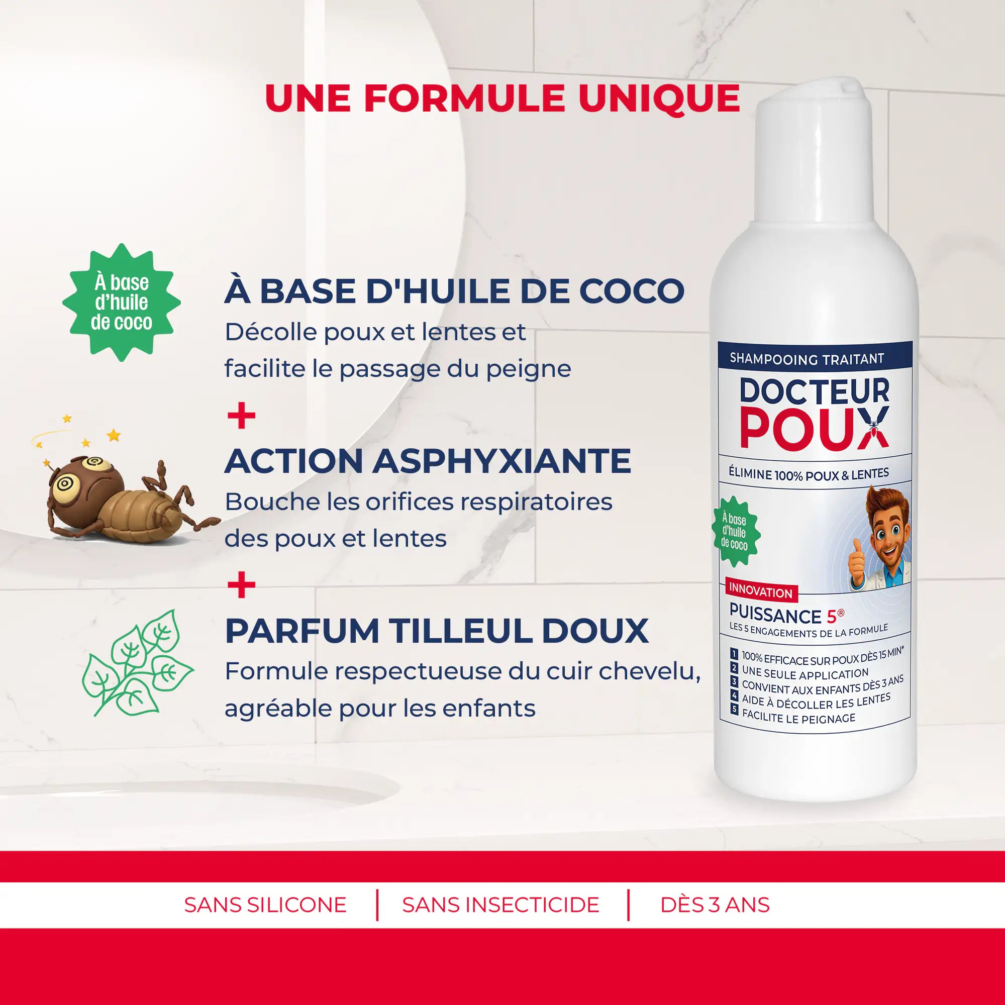 Shampoing Anti-Poux Format Familial 200ml Puissance 5® | DOCTEUR POUX