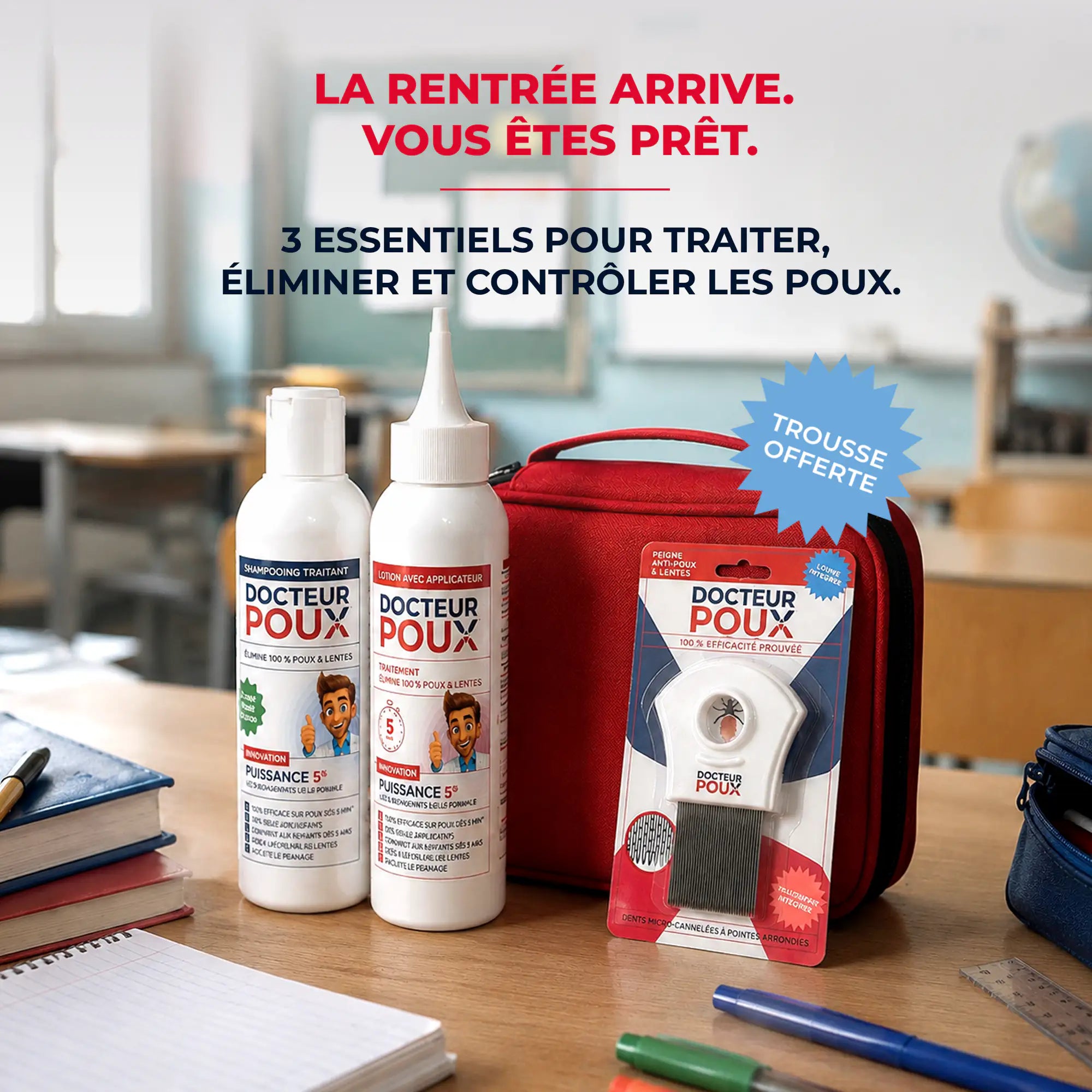 Kit SOS Anti-Poux Rentrée : Lotion, Shampooing, Peigne | DOCTEUR POUX