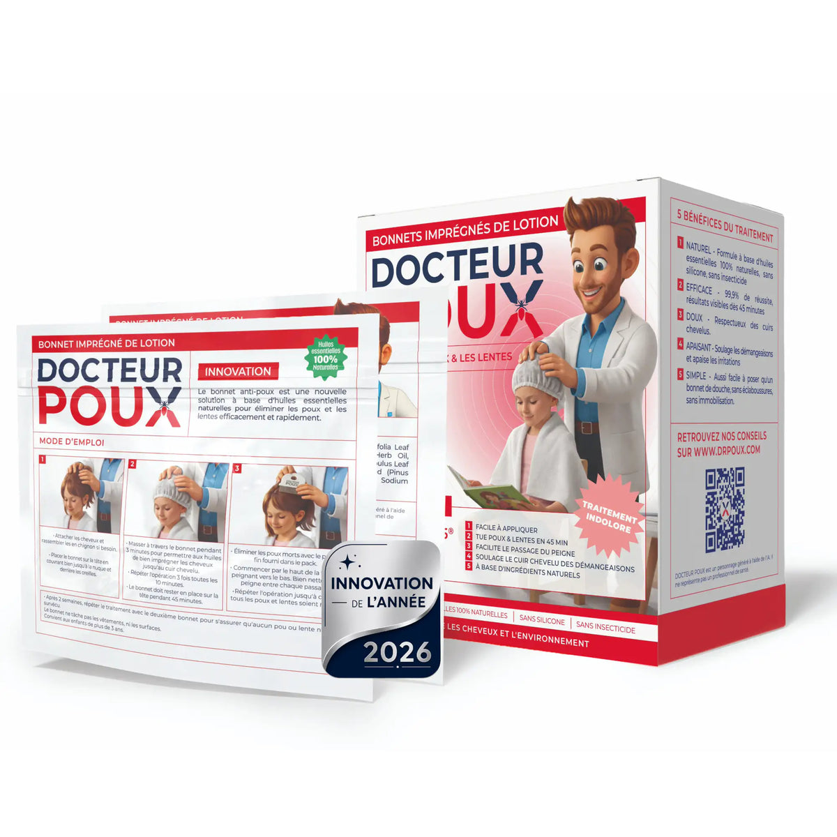 Bonnet anti-poux imprégné de lotion aux huiles essentielles Docteur Poux