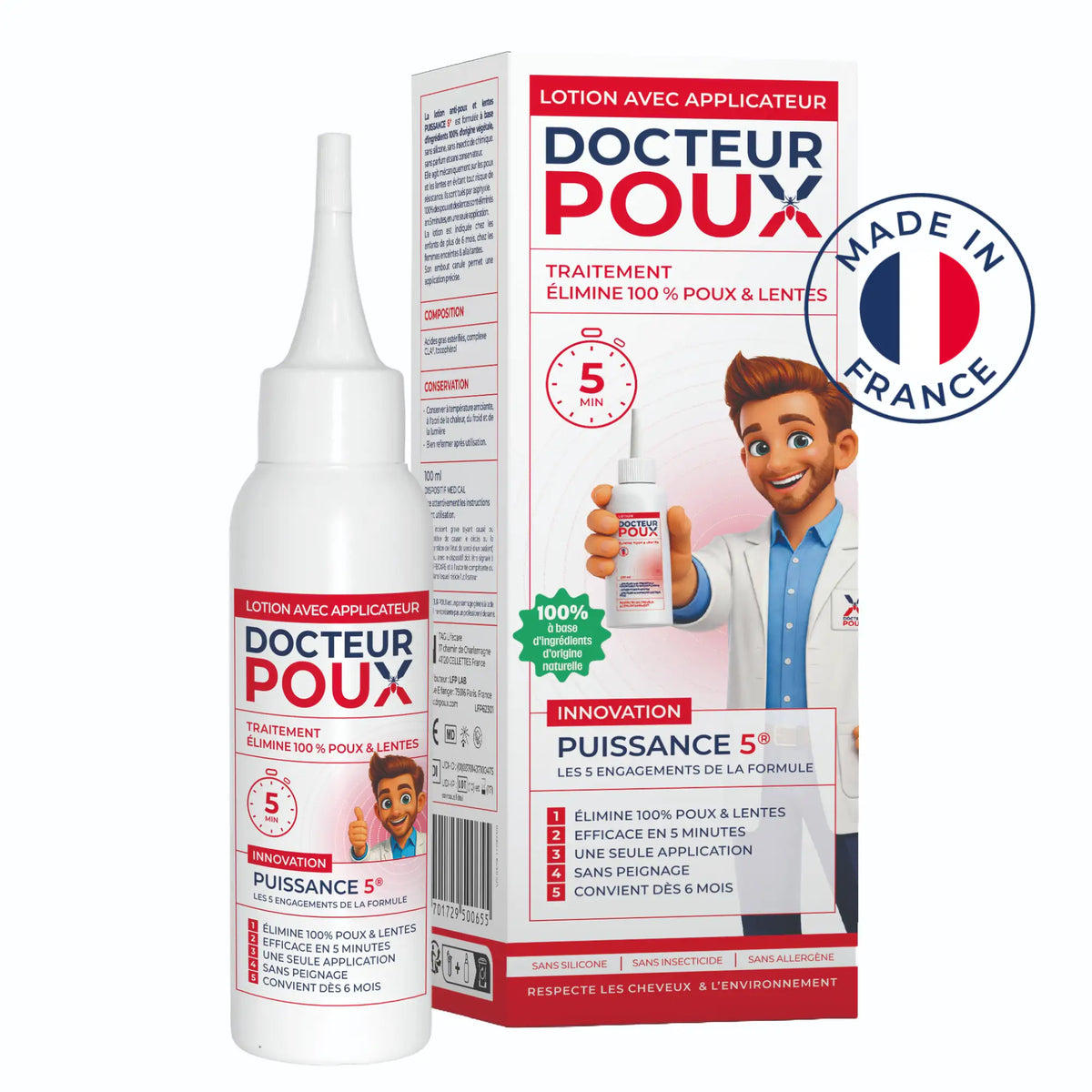 Flacon de lotion anti-poux avec applicateur de précision Puissance 5 Docteur Poux