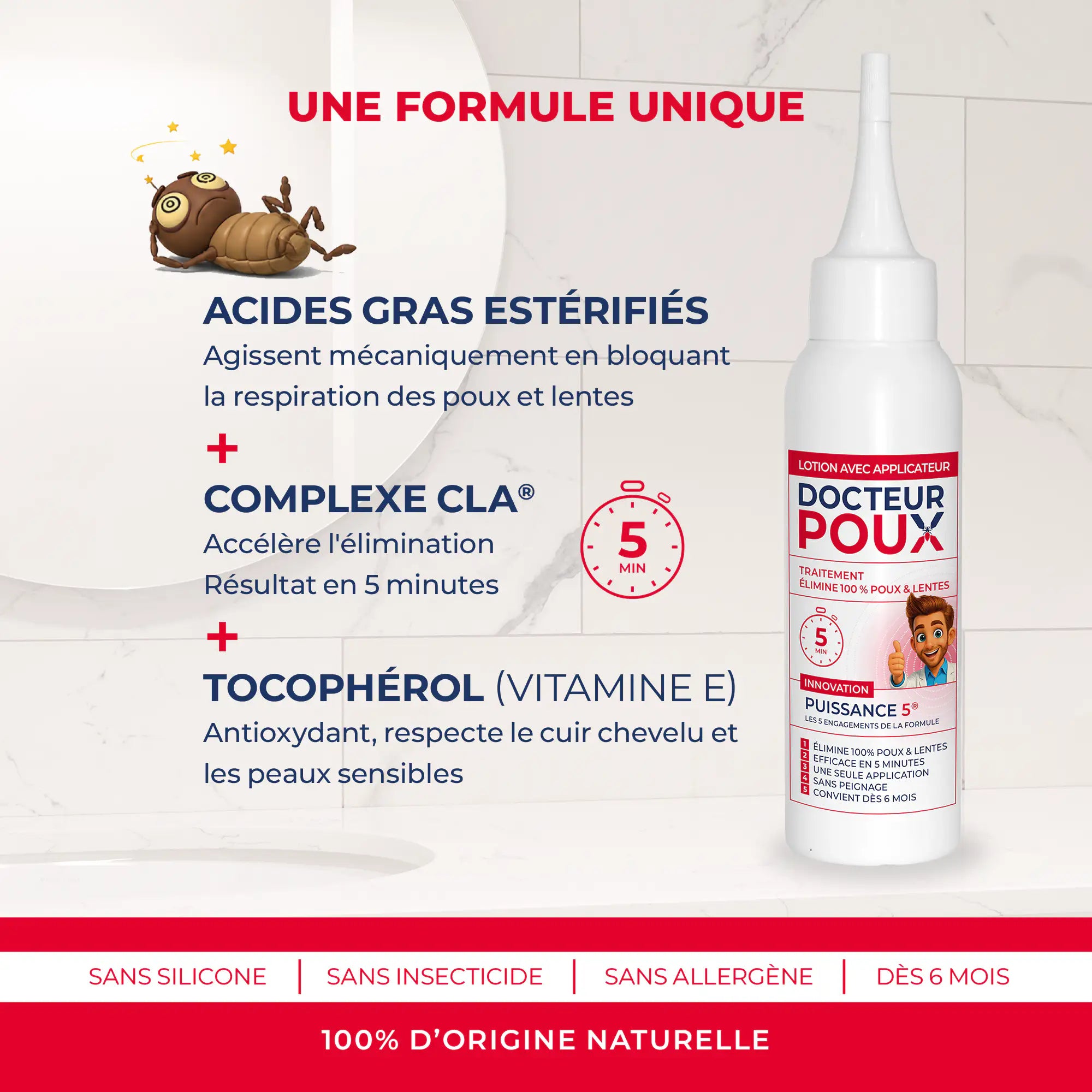 Flacon de lotion anti-poux avec applicateur de précision Puissance 5 Docteur Poux