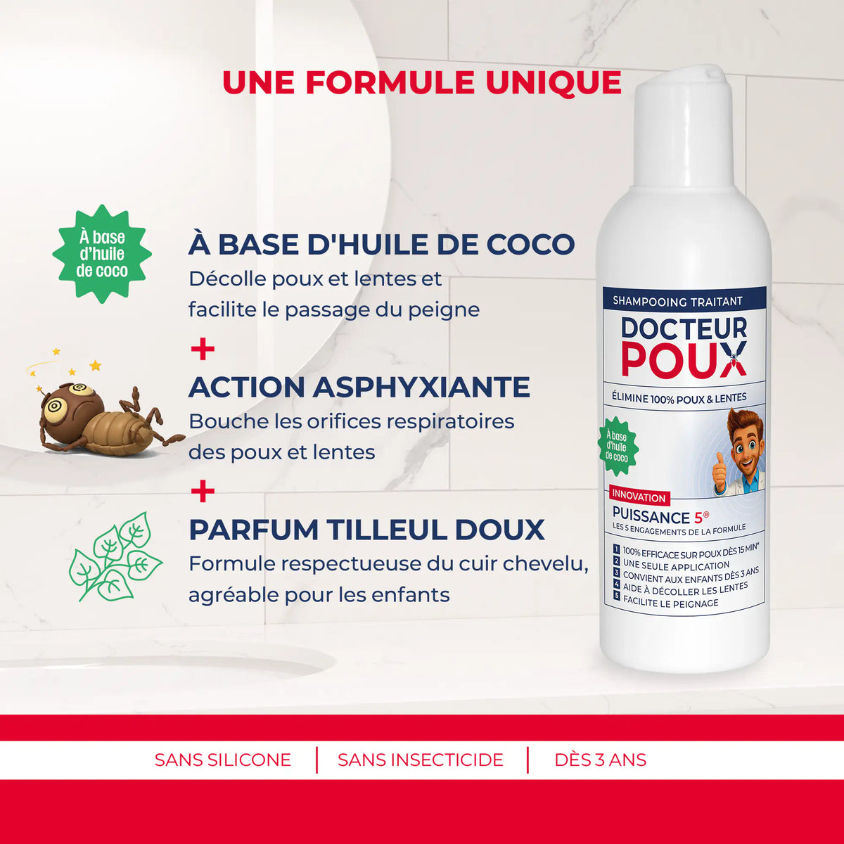 Flacon de shampoing anti-poux familial 200 ml Puissance 5 Docteur Poux